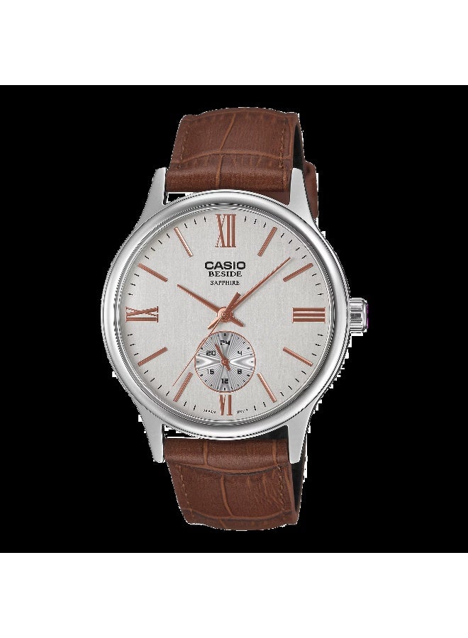 Beside Sapphire Glass Leather Strap Men's Wrist Watch - BMS-100L-5AVDF - 40 mm